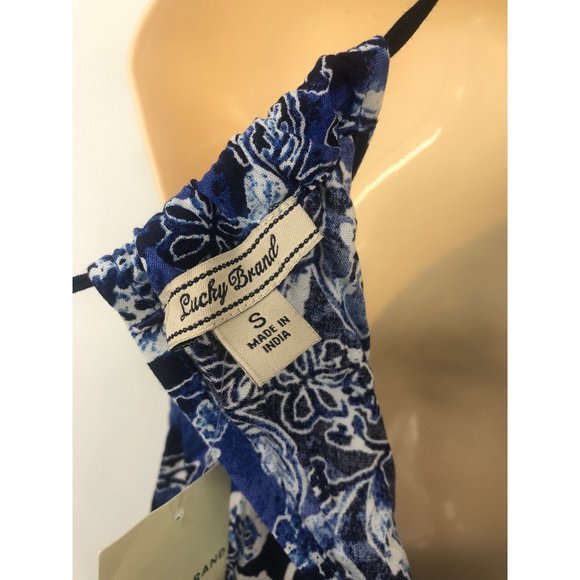 Lucky Brand Floral Boho Sleeveless Keyhole Maxi Dress Indigo Blue Small NEW - Picture 9 of 9